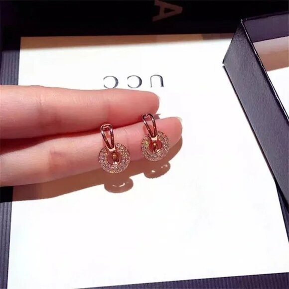 “Trinity” Diamond Hoop Elegant Gold Circle Engagement/Wedding/Gift Earrings - Picture 6 of 10